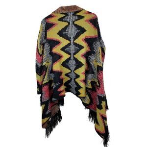 Lust N Must Women's M Black Chevron Striped Open Fringed Boho Cardigan Sweater